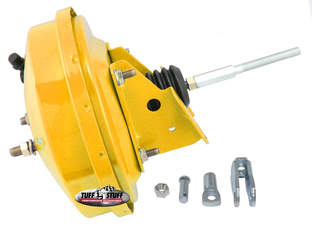 Tuff Stuff Performance - Power Brake Booster; Univ. - 9 in. - Single Diaphragm - Incl. 3/8 in.-16 Mtg. Studs And Nuts - Fits Hot Rods/Customs/Muscle Cars - Yellow Powdercoat; 2226NBYELLOW