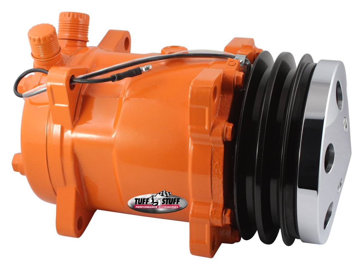 Tuff Stuff Performance - A/C Compressor; R134A Series - Double Pulley - Orange w/Chrome Clutch Cover; 4515NCDPOR