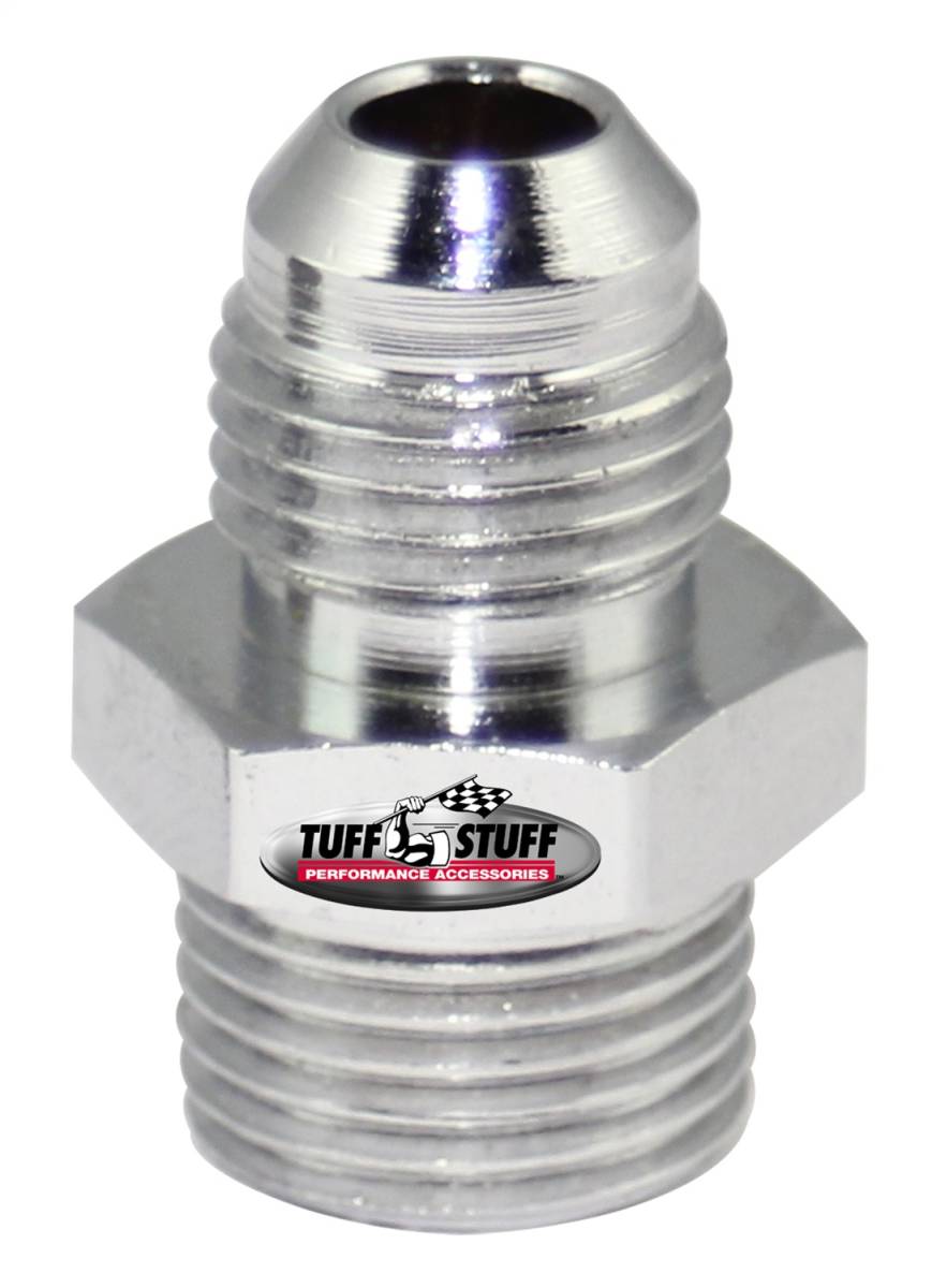 Tuff Stuff Performance - Power Steering Hose Fitting; Saginaw Banjo Style - Adapts 5/8 in.-18 Inverted Flare To 9/16 in.-18 AN-6 - Chrome; 5553A