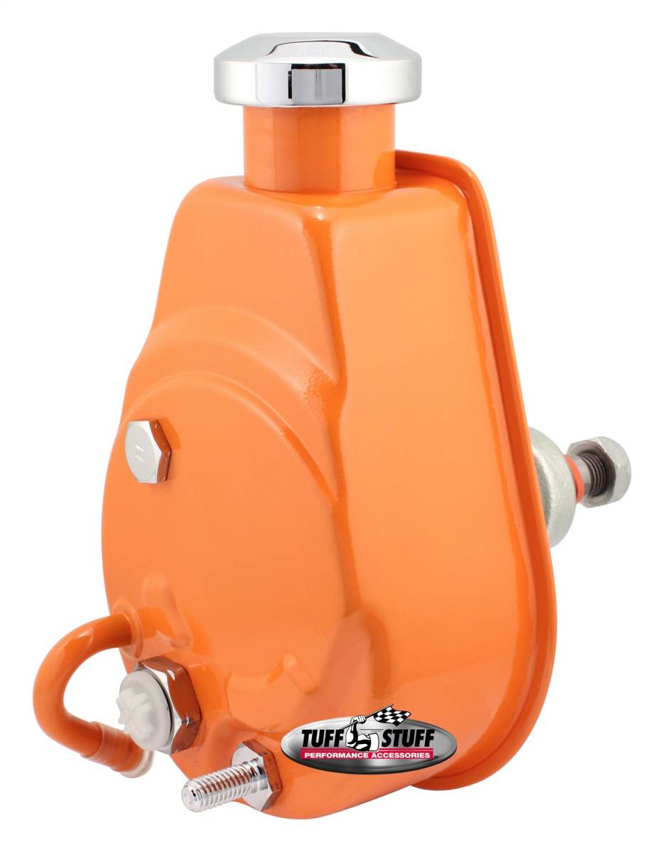 Tuff Stuff Performance - Power Steering Pump; Univ. Fit - 5/8 in. Keyed Shaft - 1200 PSI - 5/8-18 SAE Pressure Fittings - 3/8 in.-16 Mtg. Holes - Orange Powdercoat w/Chrome Accents; 6176BORANGE