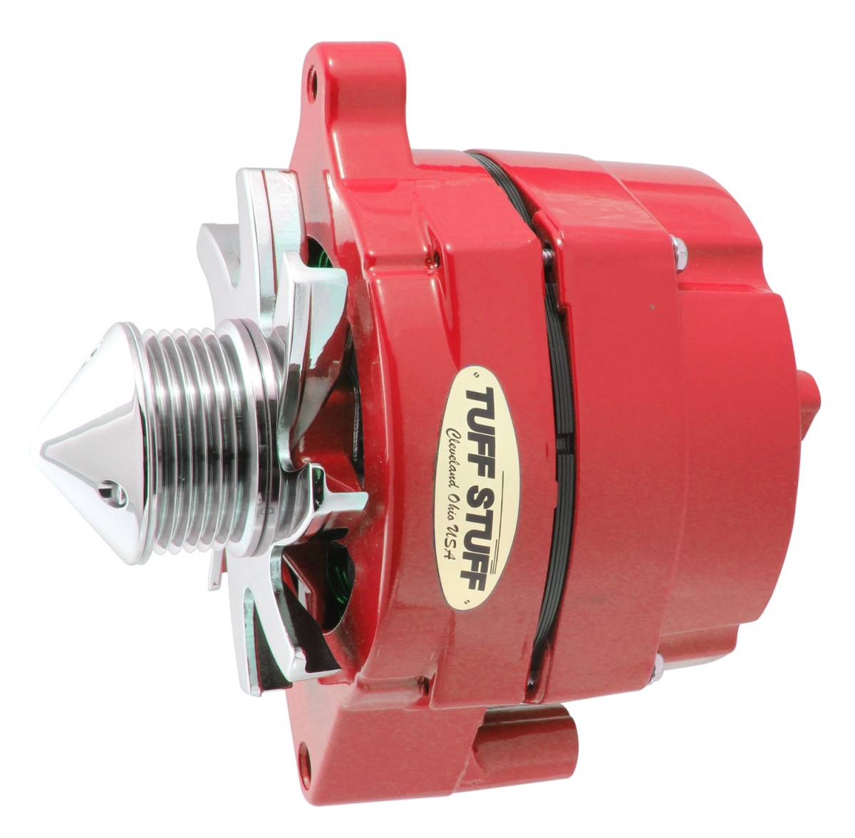 Tuff Stuff Performance - Alternator; 100 AMP - Smooth Back - 1 Wire - 6 Groove Bullet Pulley - Red Powdercoat w/Chrome Accents; 7068FBULL6GR