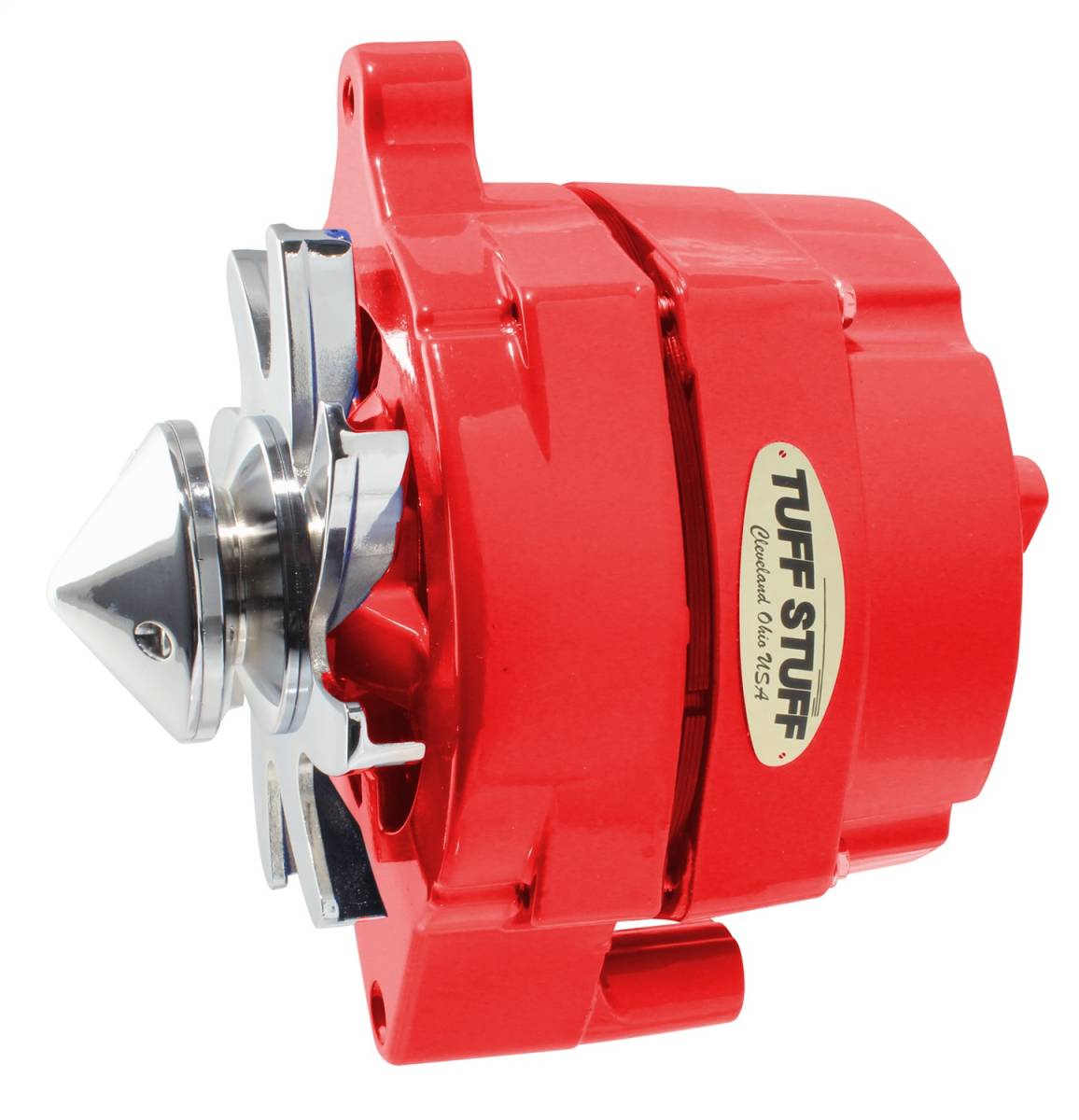 Tuff Stuff Performance - Alternator; 100 AMP - Smooth Back - 1 Wire - V Bullet Pulley - Red Powdercoat w/Chrome Accents; 7068FBULLRED