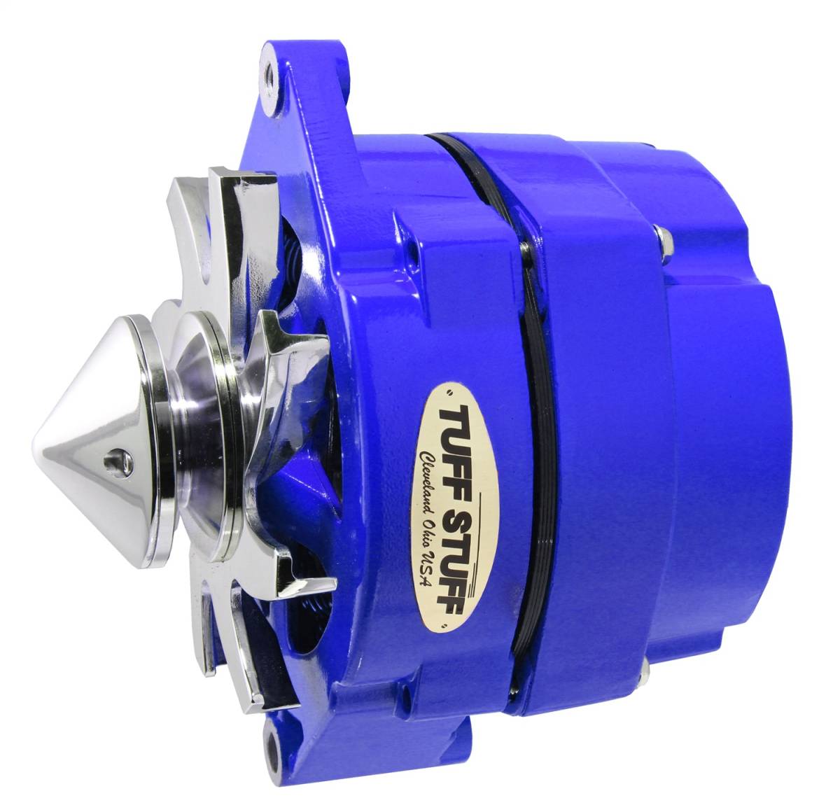 Tuff Stuff Performance - Alternator; 100 AMP - OEM Or 1 Wire - V Groove Bullet Pulley - 4.85 in. Case Depth - Lower Mount Boss 2 in. Long - Blue Powdercoat w/Chrome Accents; 7139FBULLBLU