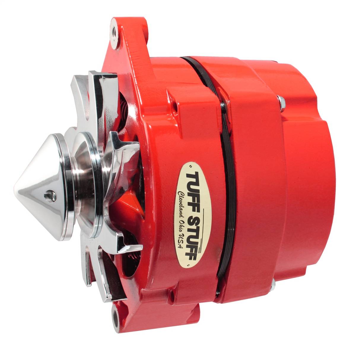 Tuff Stuff Performance - Alternator; 100 AMP - OEM Or 1 Wire - V Groove Bullet Pulley - 4.85 in. Case Depth - Lower Mount Boss 2 in. Long - Red Powdercoat w/Chrome Accents; 7139FBULLRED