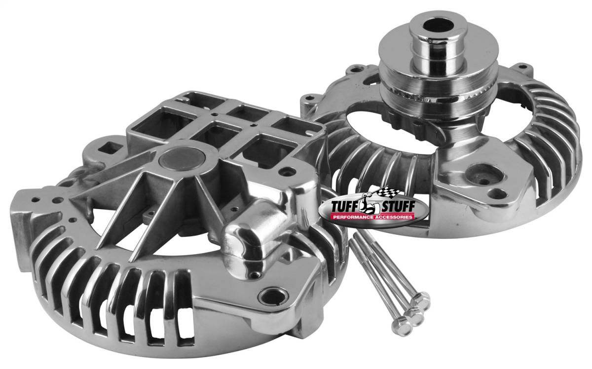 Tuff Stuff Performance - Alternator Case Kit; Fits Early Chrysler - w/Dbl. Groove Pulley - TuffStuff Alternator PN[7509/8509] - Incl. Front/Rear Housings/Fan/Pulley/Nut/Lockwashers/Thru Bolts - Chrome Plated; 7500D