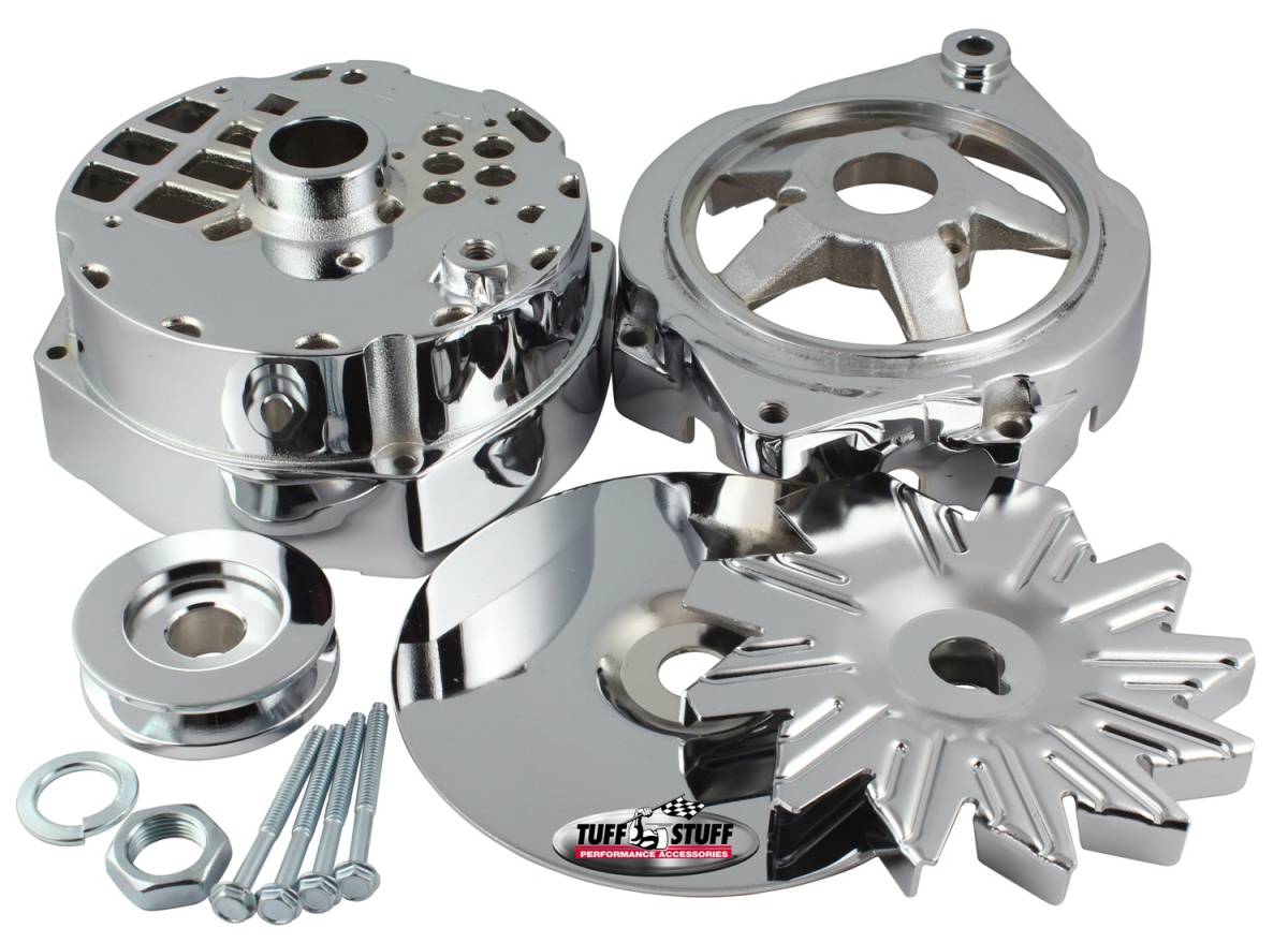 Tuff Stuff Performance - Alternator Case Kit; Fits GM 12SI And Tuff Stuff Alternator PN[7294] - Incl. Front And Rear Housings/Fan/Pulley/Nut/Lockwashers/Thru Bolts - Chrome Plated; 7500J