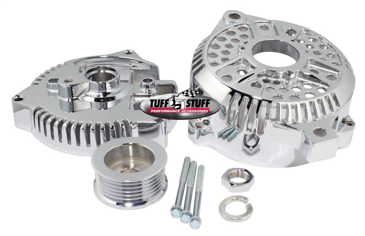 Tuff Stuff Performance - Alternator Case Kit; Fits Ford 3GEN And Tuff Stuff Alternator PN[7771] - Incl. Front And Rear Housings/Fan/Pulley/Nut/Lockwashers/Thru Bolts - Chrome Plated; 7500K