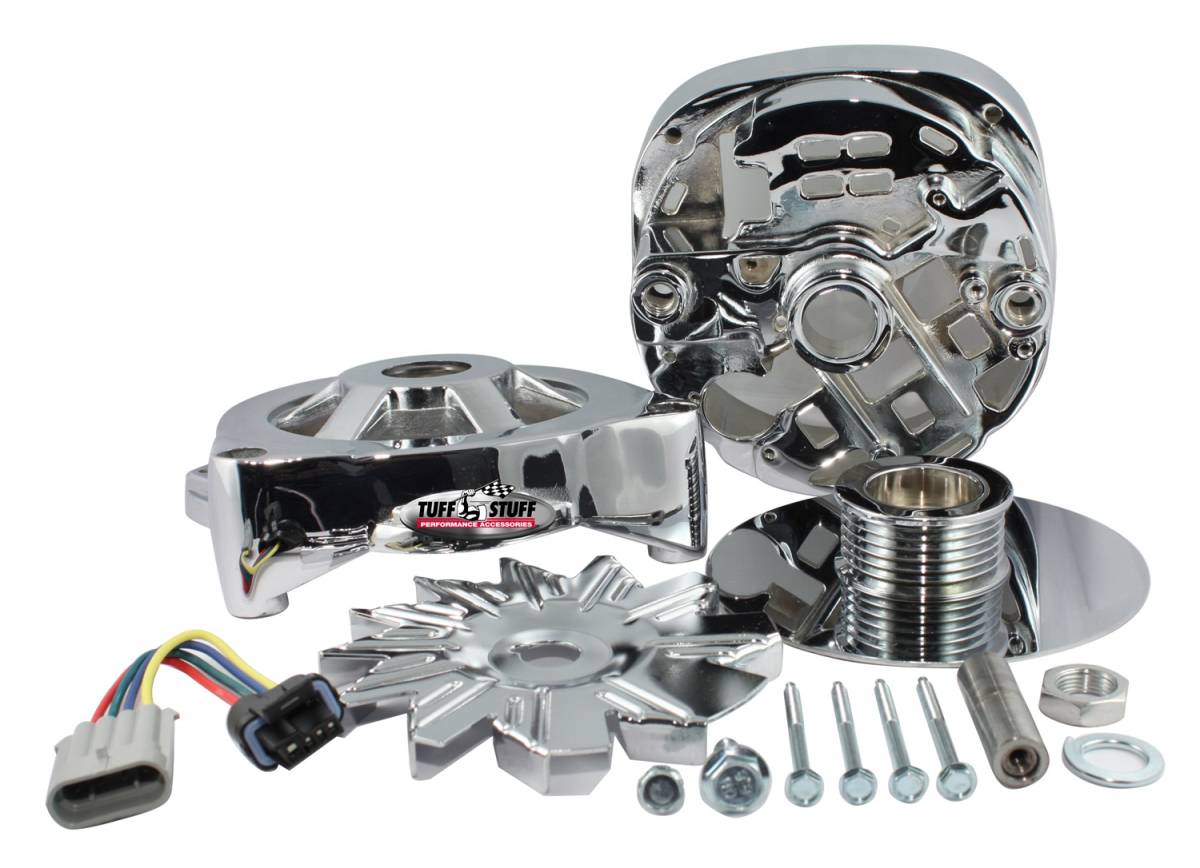 Tuff Stuff Performance - Alternator Case Kit; Fits GM CS144 And Tuff Stuff Alternator PN[8219] - Incl. Front And Rear Housings/Fan/Pulley/Nut/Lockwashers/Thru Bolts - Chrome Plated; 7500M