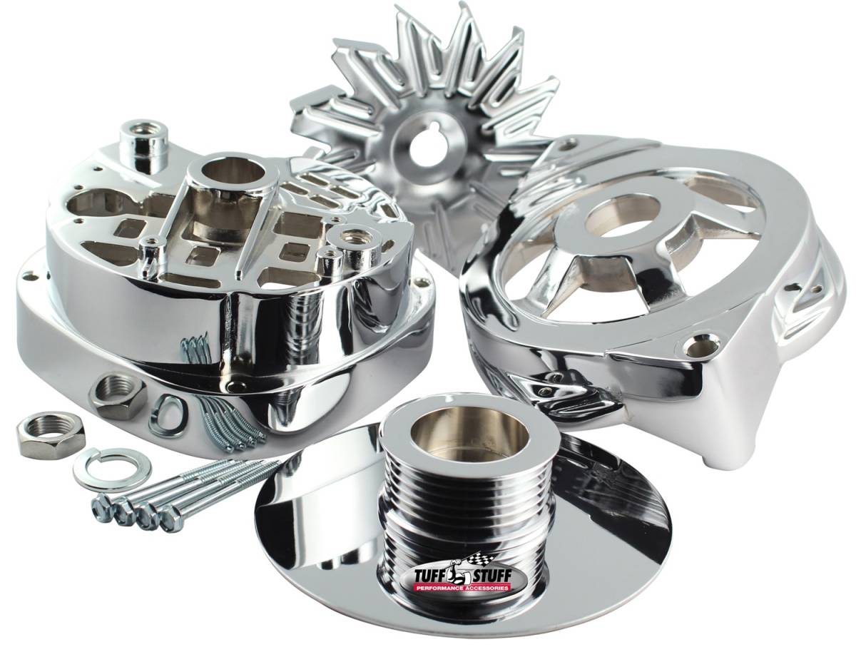 Tuff Stuff Performance - Alternator Case Kit; Fits GM CS144 And Tuff Stuff Alternator PN[8173] - Incl. Front And Rear Housings/Fan/Pulley/Nut/Lockwashers/Thru Bolts - Chrome Plated; 7500P