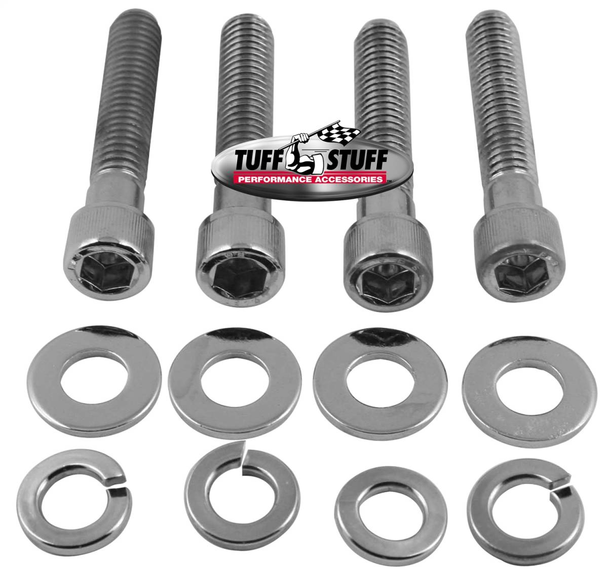 Tuff Stuff Performance - Water Pump Bolt; Chrome Socket - Incl. Four 3/8 in.-16x2 in. Bolts/4 Lock And 4 Flat Washers - Fits Chevy Big Block w/Short Water Pump PN[1484/1494]; 7676C