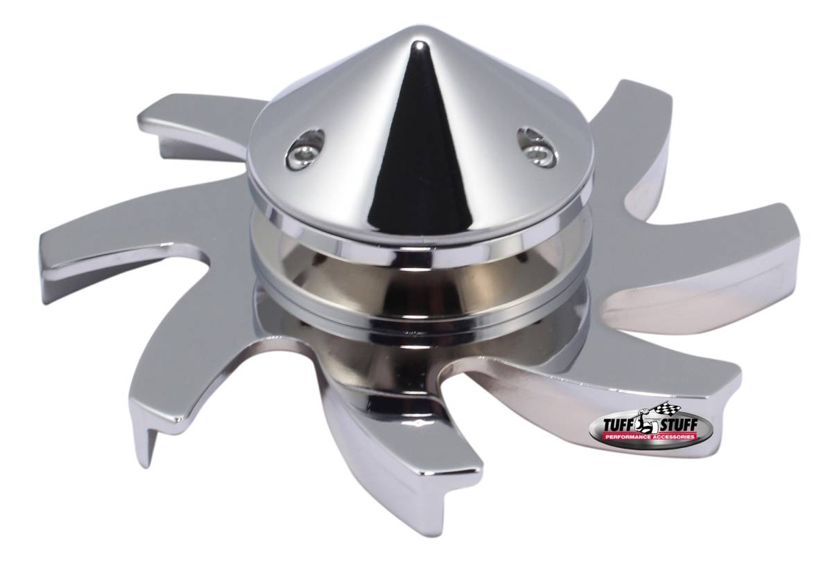 Tuff Stuff Performance - Alternator Pulley; Billet Style Aluminum - Single V Groove - Incl. Fan/Pulley/Lockwasher/Nut - Chrome; 7679A