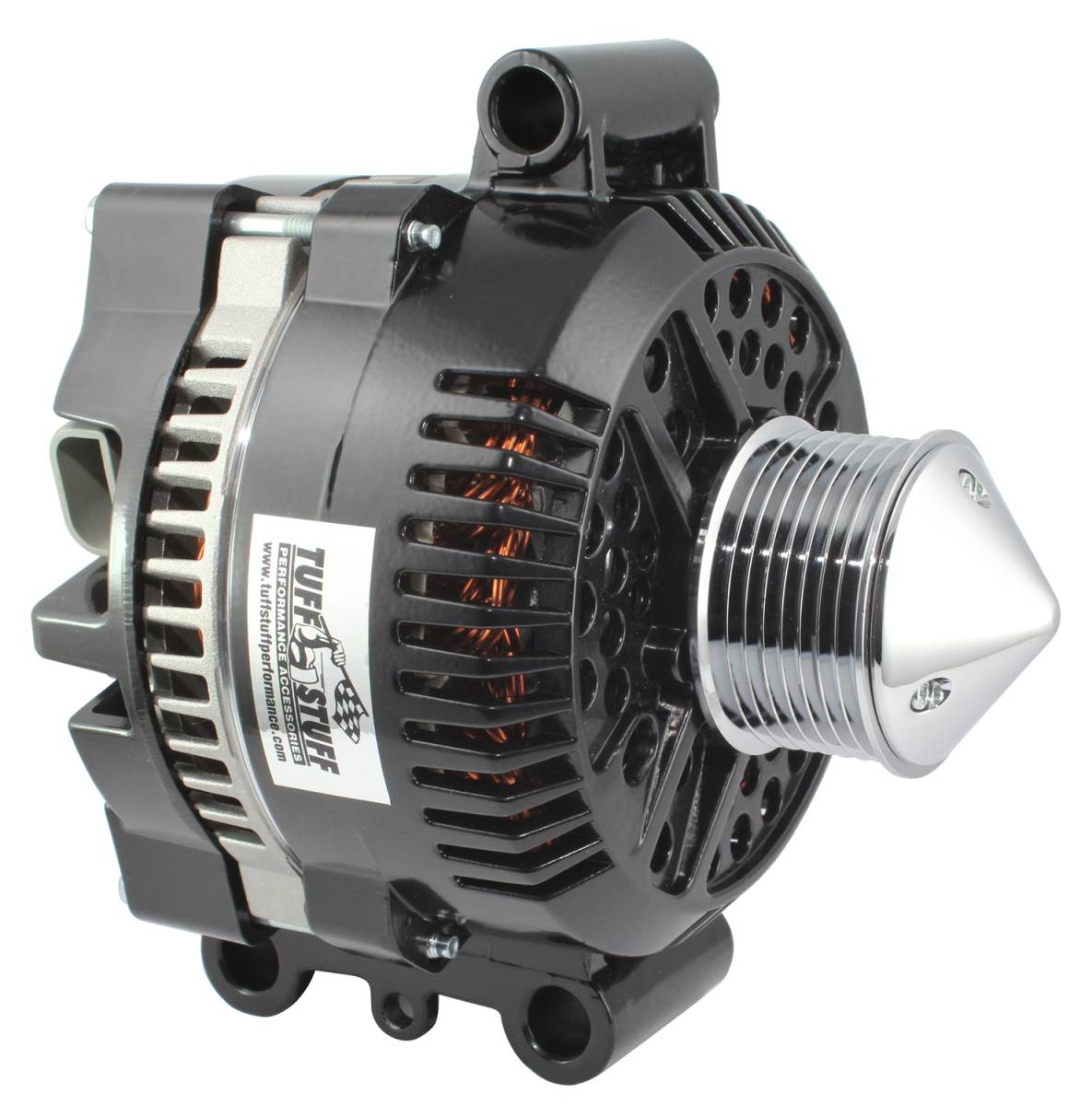 Tuff Stuff Performance - Alternator; 225 AMP Upgrade - OEM Wire - 8 Groove Bullet Pulley - Internal Regulator - Black; 7768CBULL