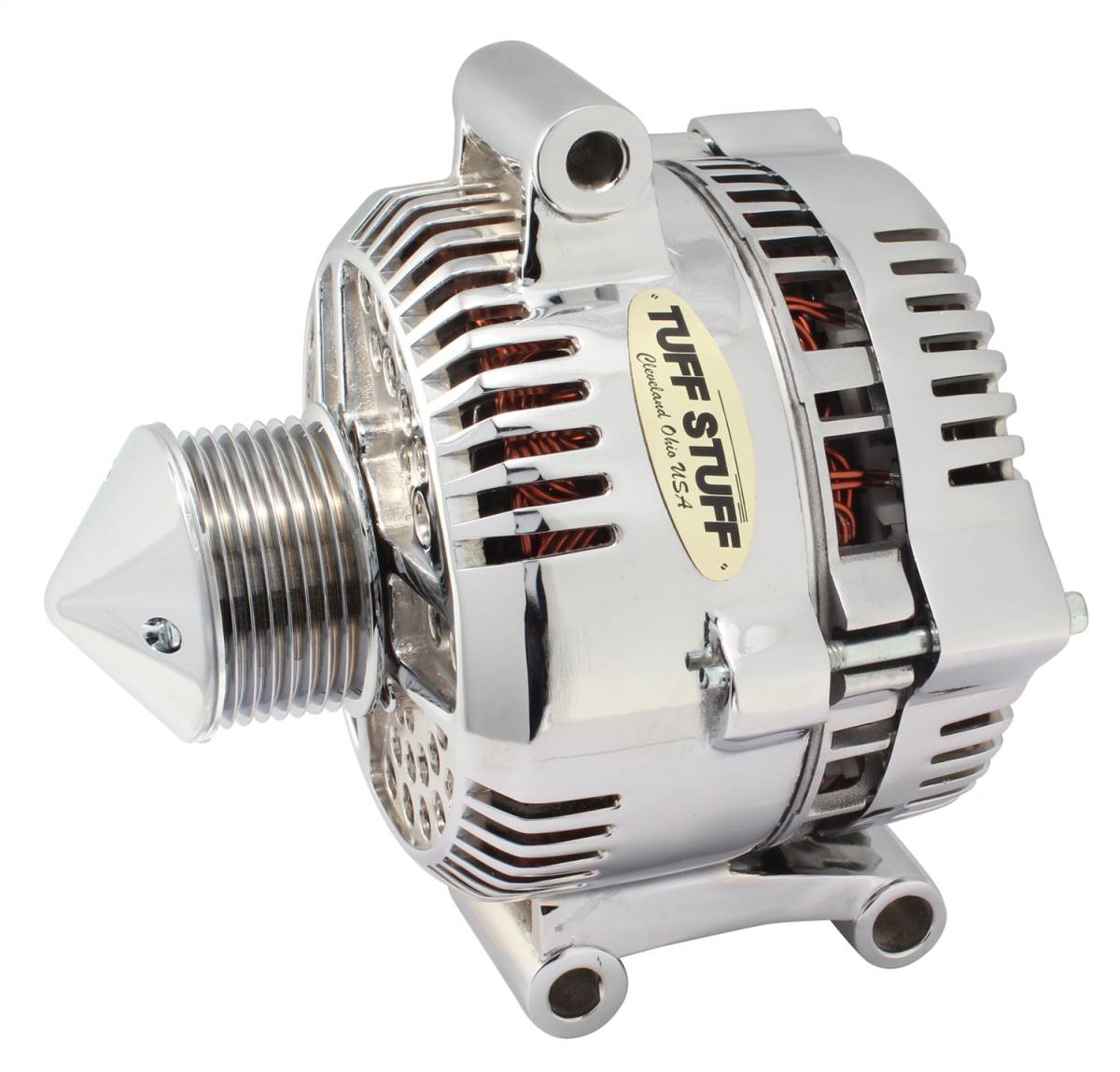 Tuff Stuff Performance - Alternator; 225 AMP Upgrade - OEM Wire - 8 Groove Bullet Pulley - Internal Regulator - Chrome; 7768DBULL