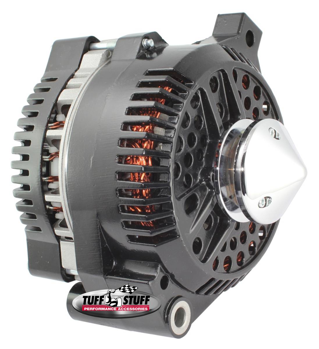 Tuff Stuff Performance - Alternator; 225 AMP - OEM Wire - V Groove Bullet Pulley - Internal Regulator - Black; 7771CBULL