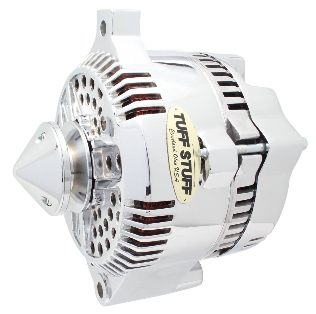 Tuff Stuff Performance - Alternator; 225 AMP - OEM Wire - V Groove Bullet Pulley - Internal Regulator - Polished; 7771DPBULL