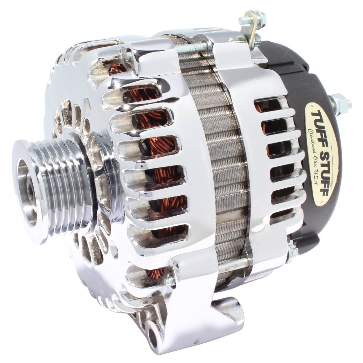 Tuff Stuff Performance - Alternator; 230 AMP Upgrade - OEM Wire - 6 Groove Pulley - 4 Pin Voltage Regulator - Polished Aluminum; 8237CP
