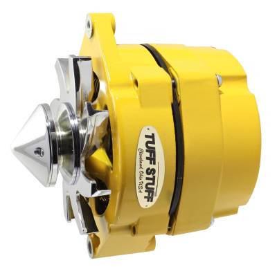 Silver Bullet Alternator 100 AMP OEM Or 1 Wire V Groove Bullet Pulley 4.85 in. Case Depth Lower Mount Boss 2 in. Long Yellow Powdercoat w/Chrome Accents 7139FBULLY