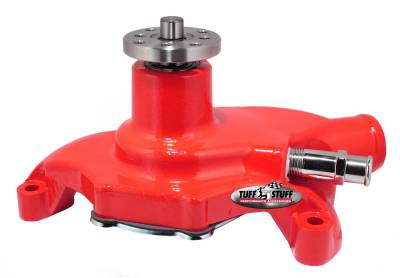 Water Pumps - Chevy Small Block - Short - Tuff Stuff Performance - SuperCool Water Pump 5.625 in. Hub Height 5/8 in. Pilot Short Threaded Water Port Red Powdercoat w/Chrome Accents 1354NCRED