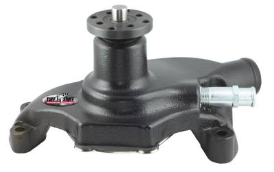 Water Pumps - Chevy Small Block - Short - Tuff Stuff Performance - SuperCool Water Pump 5.625 in. Hub Height 5/8 in. Pilot Short Reverse Rotation Threaded Water Port Stealth Black Powder Coat For Custom Serpentine Systems Only 1354NCREV