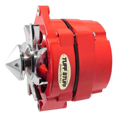 Silver Bullet Alternator 100 AMP OEM Or 1 Wire V Groove Bullet Pulley 4.85 in. Case Depth Lower Mount Boss 2 in. Long Red Powdercoat w/Chrome Accents 7139FBULLRED