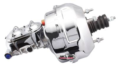 Brake Booster w/Master Cylinder 9 in. 1 1/8 in. Bore Dual Diaphragm w/PN[2071] Dual Rsvr. Master Cyl. 10 x 1.5 Metric 3/8-24 Pedal Rod Threads Chrome 2129NA