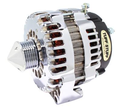 Tuff Stuff Performance - Silver Bullet Alternator 225 AMP OEM Wire 6 Groove Bullet Pulley 4 Pin Voltage Regulator Polished 8237CPBULL