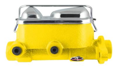 Brake Master Cylinder Dual Reservoir 1 in. Bore 3/8 in-24 And 1/2 in.-20 Ports 3 1/8 in. Mounting Hole Spacing Yellow Powdercoat w/Chrome Accents 2017NBYELLOW
