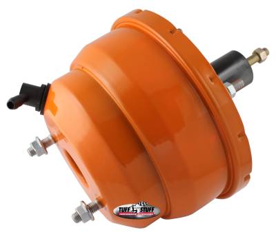 Power Brake Booster Univ. 8 in. Dual Diaphragm Incl. 3/8 in.-16 Mtg. Studs And Nuts Fits Hot Rods/Customs/Muscle Cars Orange Powdercoat 2223NCORANGE