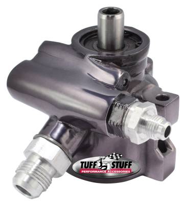 Power Steering Pumps - Type II - Universal - Tuff Stuff Performance - Type II Alum. Power Steering Pump An-6 And AN-10 Fittings M8x1.25 Threaded Hole Mounting Aluminum For Street Rods/Custom Vehicles w/Limited Engine Space Black Chrome 6175ALP-27