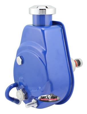 Power Steering Pumps - Saginaw - Universal - Tuff Stuff Performance - Saginaw Style Power Steering Pump Univ. Fit 5/8 in. Keyed Shaft 1200 PSI 5/8-18 SAE Pressure Fittings 3/8 in.-16 Mtg. Holes Blue Powdercoat w/Chrome Accents 6176BBLUE