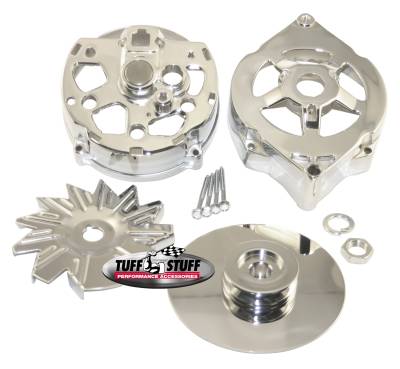 Alternator Case Kit Fits GM 10DN And Tuff Stuff Alternator PN[7102] Incl. Front And Rear Housings/Fan/Pulley/Nut/Lockwashers/Thru Bolts Chrome Plated 7500B