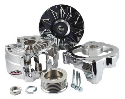 Alternator Case Kit Fits GM CS130 w/6 Groove Pulley And Tuff Stuff Alternator PN[7866] Incl. Front And Rear Housings/Fan/Pulley/Nut/Lockwashers/Thru Bolts Chrome Plated 7500G