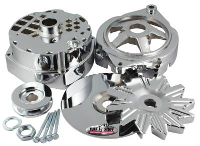 Alternator Case Kit Fits GM 12SI And Tuff Stuff Alternator PN[7294] Incl. Front And Rear Housings/Fan/Pulley/Nut/Lockwashers/Thru Bolts Chrome Plated 7500J
