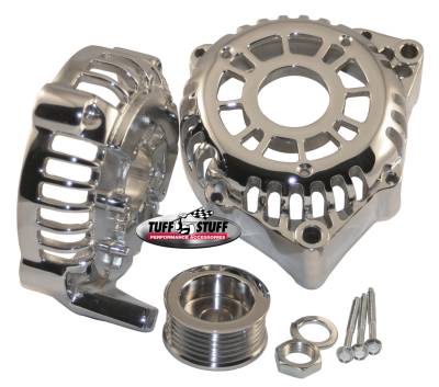 Alternator Case Kit Fits GM CS130D w/6 Groove Pulley And Tuff Stuff Alternator PN[8206] Incl. Front And Rear Housings/Fan/Pulley/Nut/Lockwashers/Thru Bolts Chrome Plated 7500L
