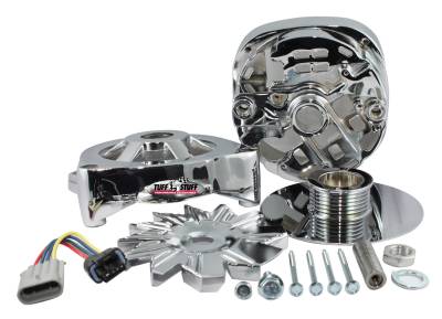 Alternator Case Kit Fits GM CS144 And Tuff Stuff Alternator PN[8219] Incl. Front And Rear Housings/Fan/Pulley/Nut/Lockwashers/Thru Bolts Chrome Plated 7500M