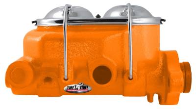 Brake Master Cylinder Univ. Dual Reservoir 1 1/8 in. Bore 9/16 in. And 1/2 in. Driver Side Ports Shallow Hole Fits Hot Rods/Customs/Muscle Cars Orange Powdercoat 2071NCORANGE