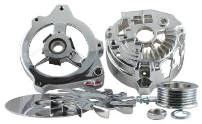 Alternator Case Kit Fits GM CS130 w/6 Groove Pulley And Tuff Stuff Alternator PN[7860] Incl. Front And Rear Housings/Fan/Pulley/Nut/Lockwashers/Thru Bolts Chrome Plated 7500I