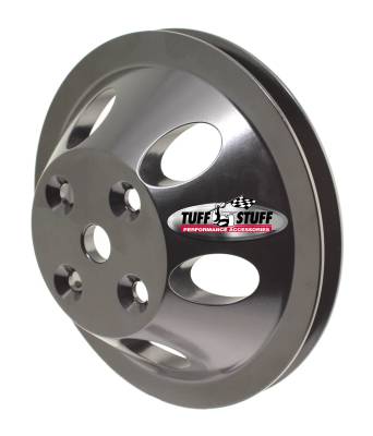 SB Chevy Machined Aluminum Water Pump Pulley, 1 Groove, Long Pump, Black Powder Coat, 9886BLK