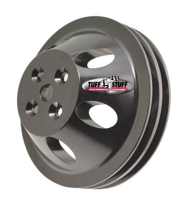 SB Chevy Machined Aluminum Water Pump Pulley, 2 Groove, Short Pump, Black Powder Coated, 9887BLK