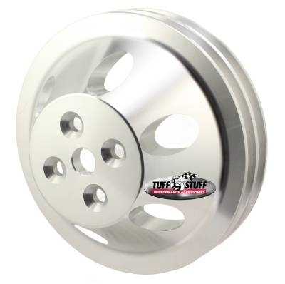 SB Chevy Machined Aluminum Water Pump Pulley, 2 Groove, Short Pump, Satin, 9887C
