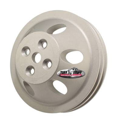 SB Chevy Machined Aluminum Water Pump Pulley, 2 Groove, Short Pump, Factory Cast PLUS+, 9887F