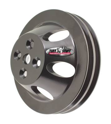BB Chevy Machined Aluminum Water Pump Pulley, 2 Groove, Short Pump, Black Powder Coated, 9888BLK