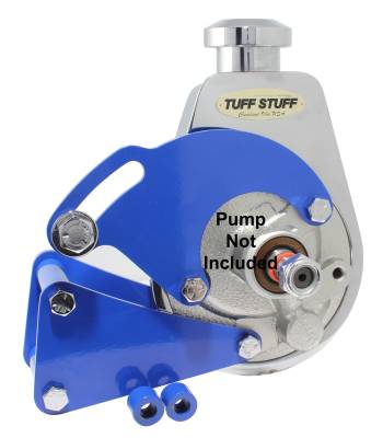 Power Steering Pump Bracket; Long - Fits Tuff Stuff Saginaw Style Power Steering Pumps - w/Hardware - Blue Powdercoat; 6507BBLUE