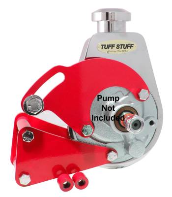 Power Steering Pump Bracket; Long - Fits Tuff Stuff Saginaw Style Power Steering Pumps - w/Hardware - Red Powdercoat; 6507BRED