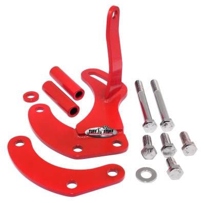 Power Steering Pump Bracket; Short - Fits Tuff Stuff Saginaw Style Power Steering Pumps - w/Hardware - Red Powdercoat; 6504BRED
