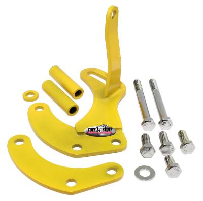 Power Steering Pump Bracket; Short - Fits Tuff Stuff Saginaw Style Power Steering Pumps - w/Hardware - Yellow Powdercoat; 6504BYELLOW
