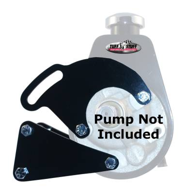 Power Steering Pump Bracket; Long - Fits Tuff Stuff Saginaw Style Power Steering Pumps - w/Hardware - Black Powdercoat; 6507B