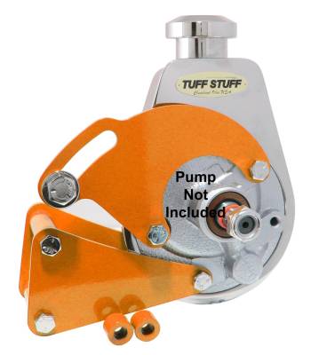 Power Steering Pump Bracket; Long - Fits Tuff Stuff Saginaw Style Power Steering Pumps - w/Hardware - Orange Powdercoat; 6507BORANGE