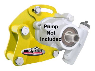 Power Steering Pump Bracket; Short - Fits Tuff Stuff Type II Power Steering Pumps - w/Hardware - Yellow Powdercoat; 6505BYELLOW