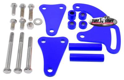 Power Steering Pump Bracket; Long - Fits Tuff Stuff Saginaw Style Power Steering Pumps - w/Hardware - Blue Powdercoat; 6508BBLUE